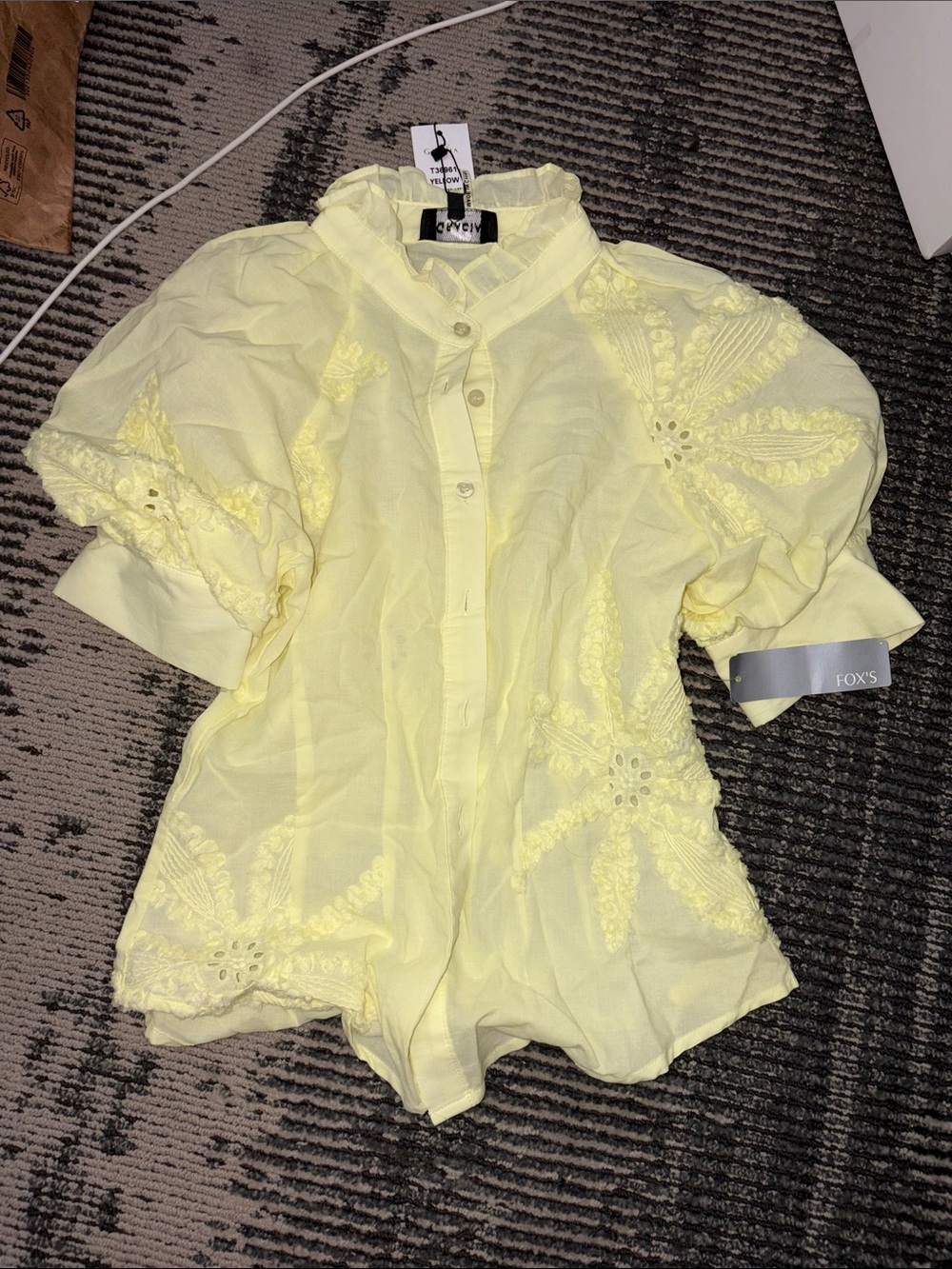 Gracia Pale Yellow Eyelet Button-Front Blouse
